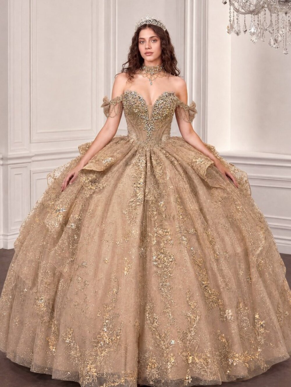 NEW MOCHA GOLD Evening Gown Floor Length Formal Elegant Stunning 15743